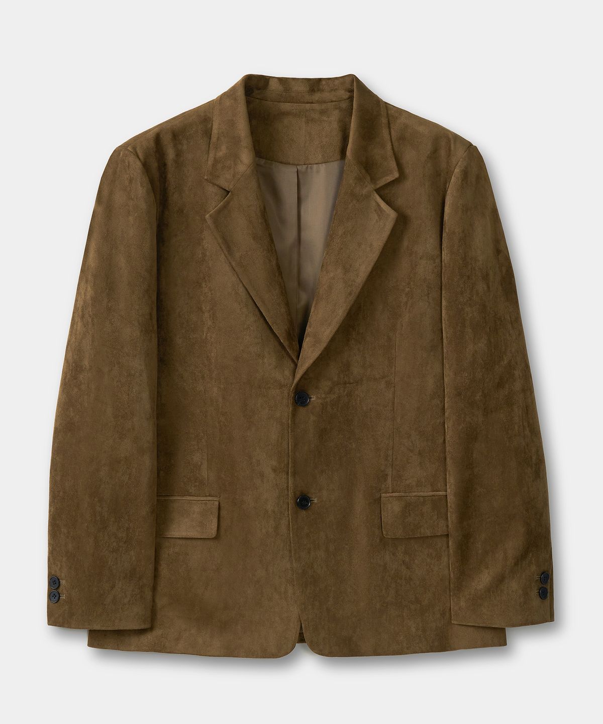 엑스컨테이너(EXCONTAINER) 클래식 버튼 스웨이드 블레이저 (KHAKI BROWN)