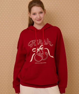 리본 아플리케 루즈핏 후디 [레드]