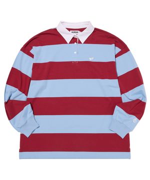 스트라이프 럭비 루즈핏 티셔츠 [스카이]