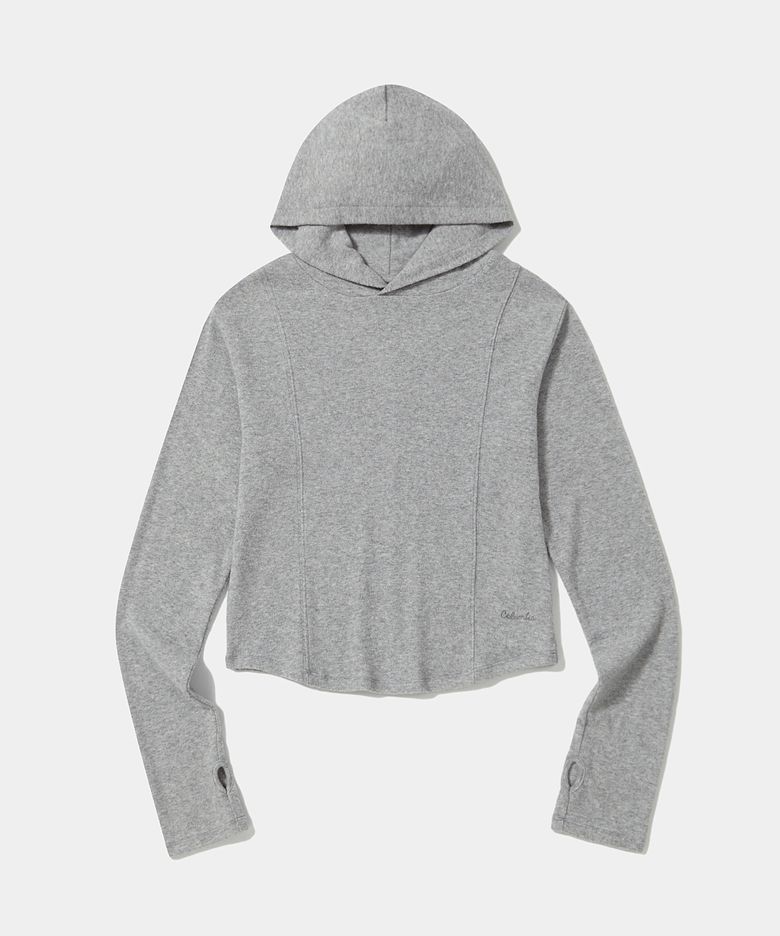 TINY SCRIPT SLIM CROP WOMEN HOODIE_LIGHT GRAY