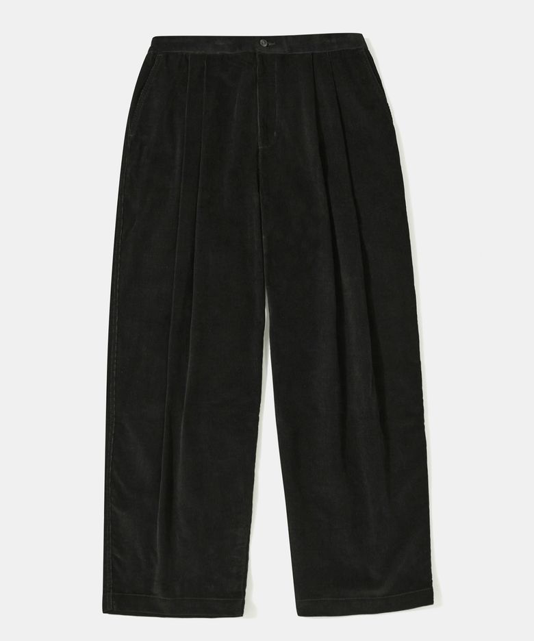 TRAJAN LABEL PINTUCK WIDE-FIT CORDUROY PANTS_BLACK