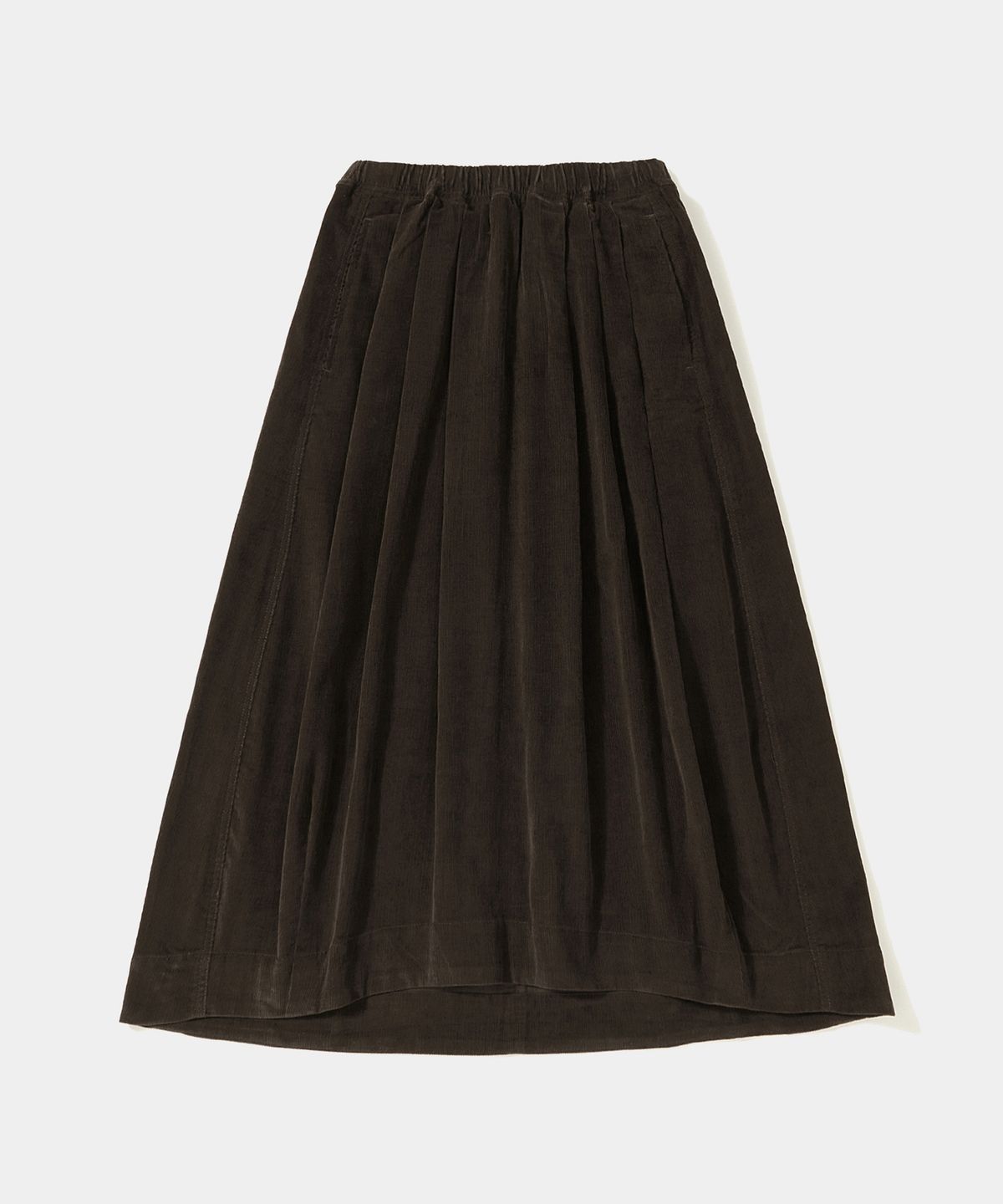 컬럼비아 유니버시티(COLUMBIA UNIVERSITY) TRAJAN LABEL ALL-ROUND CORDUROY PLEATS LONG SKIRTS_BROWN