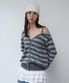 ONE OFF SHOULDER STRIPE WOOL BLENDED CARDIGAN GRAY