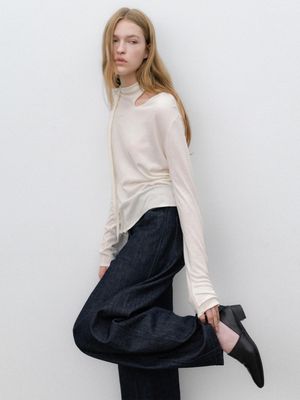 RENOFY SCARFED KNIT TOP(T-7119)