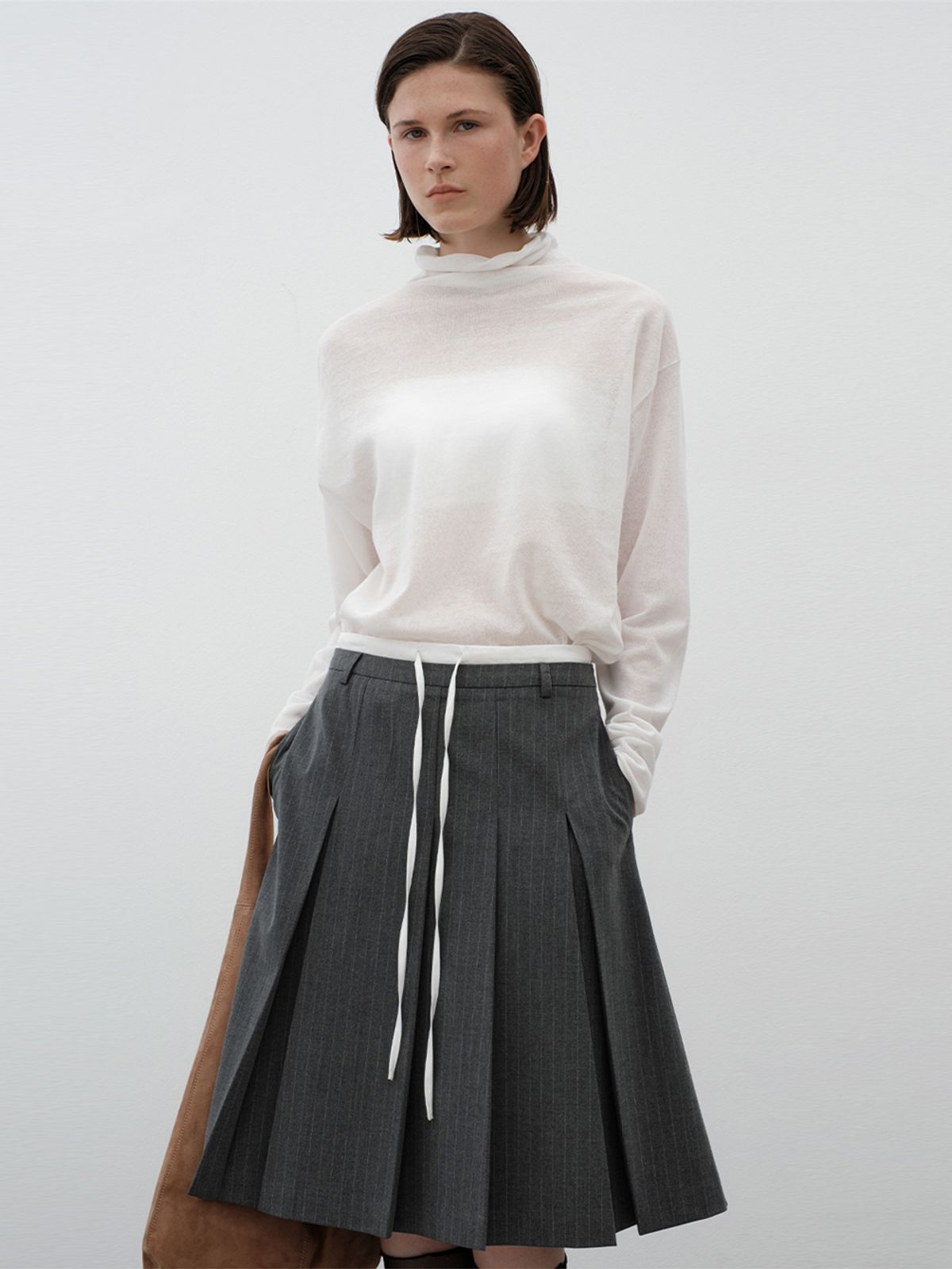 아틀리에 나인(ATELIER NAIN) DOUBLE WAIST TUCK MIDI SKIRT(SK-5037)
