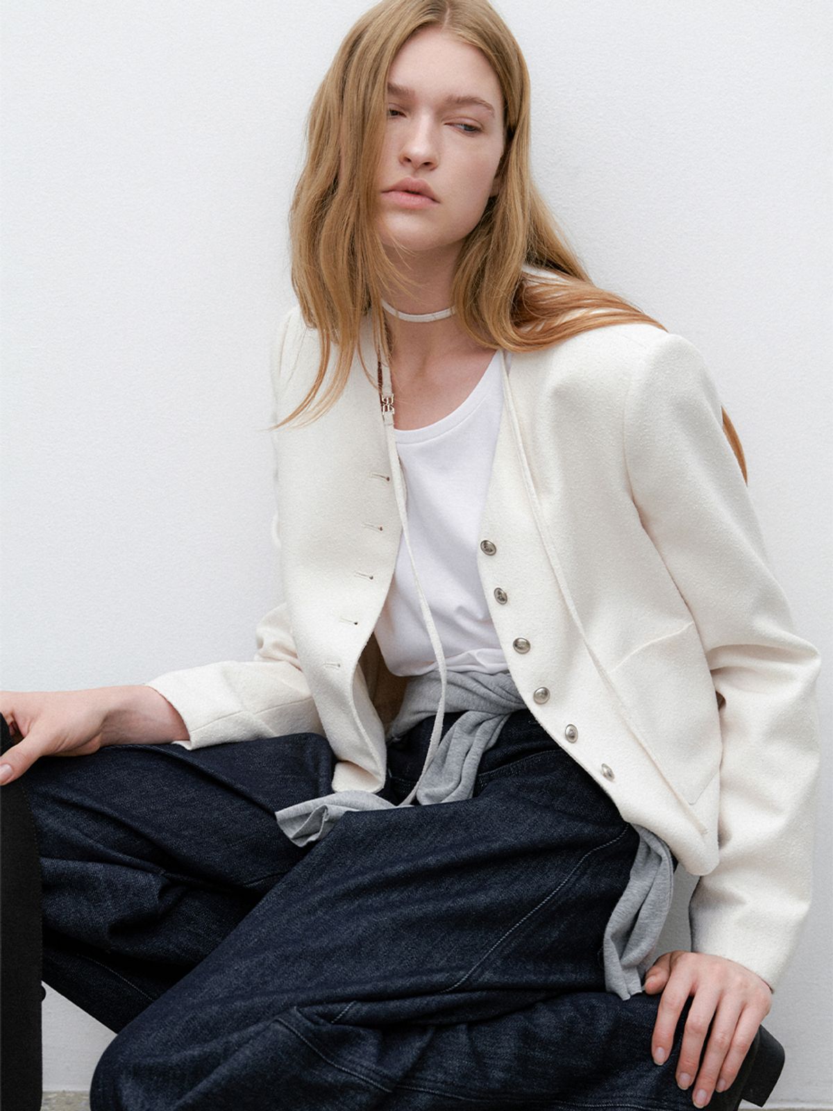 아틀리에 나인(ATELIER NAIN) STRING V-NECK CROP FALL JACKET(JK-3042)