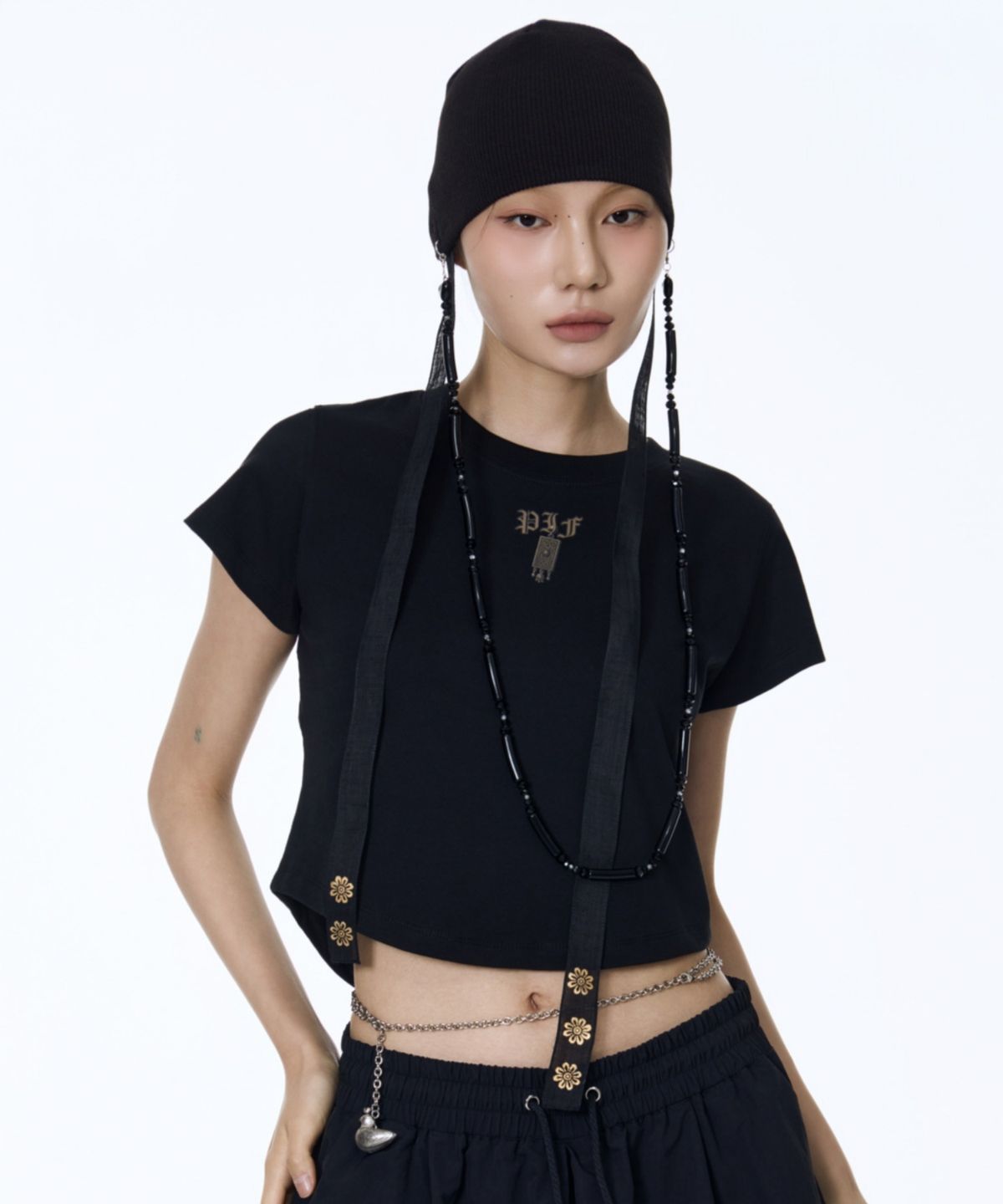 칠 하나 투 구육(71TO96) Mini Keyring Crop T-Shirt (Black)