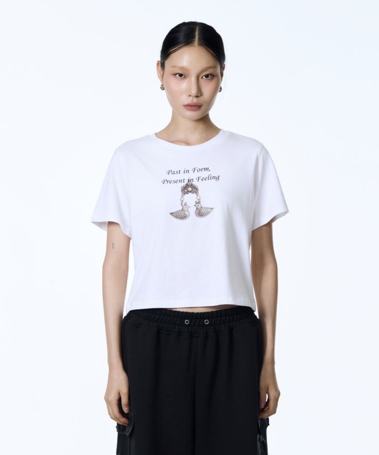 Mandarin duck Keyring Crop T-Shirt (White)