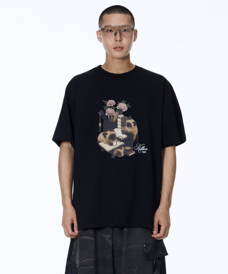 Chaekgado Cat T-shirt (Black)