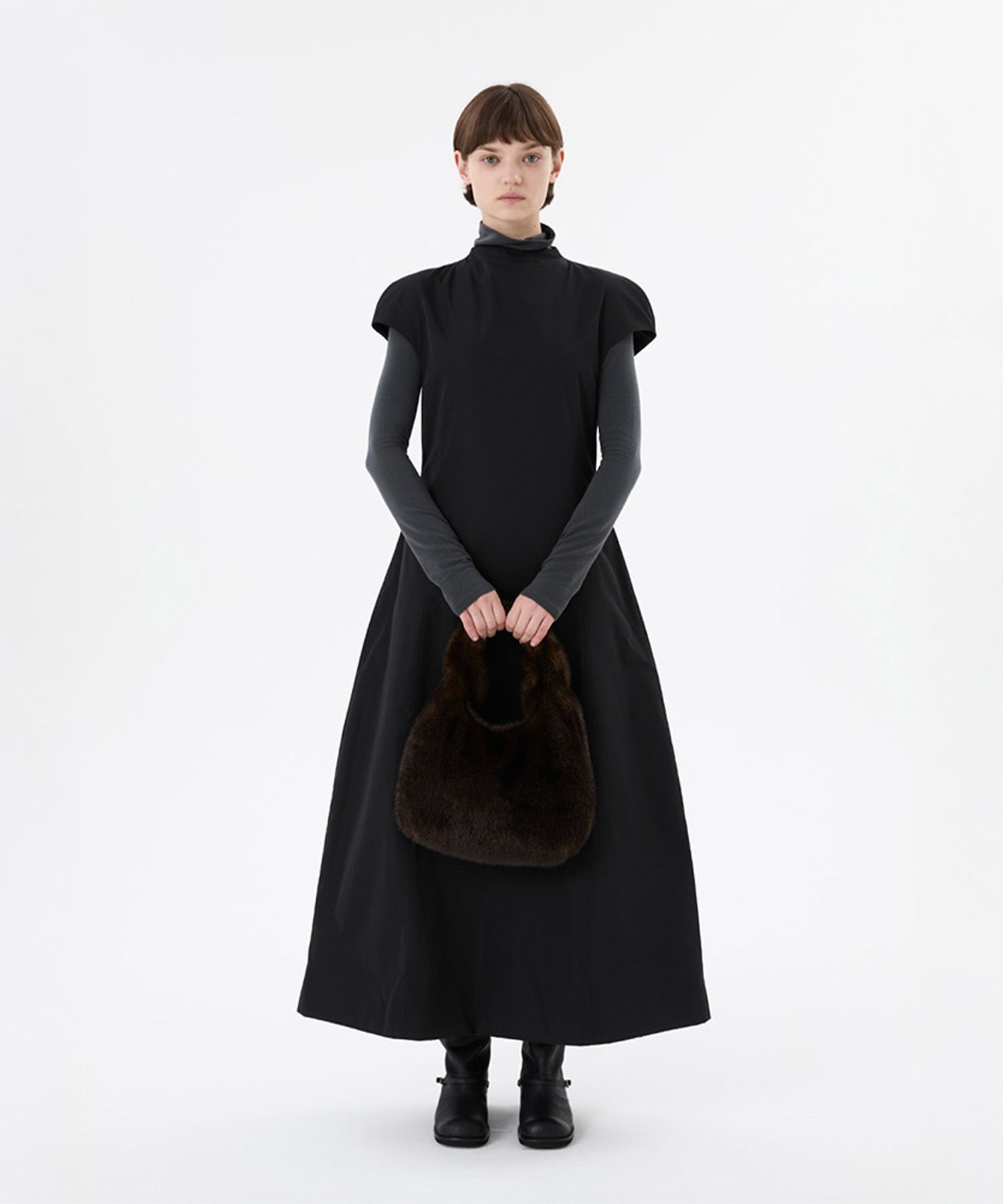 MUSINSA | AMOMENTO TAFFETA MOCK NECK VOLUME DRESS