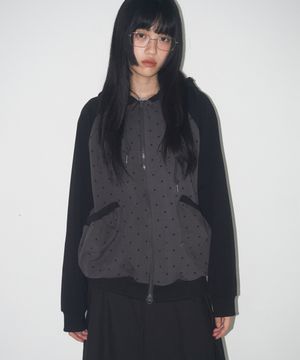 도트 패턴 심볼 로고 나그랑 배색 후드집업 [차콜]