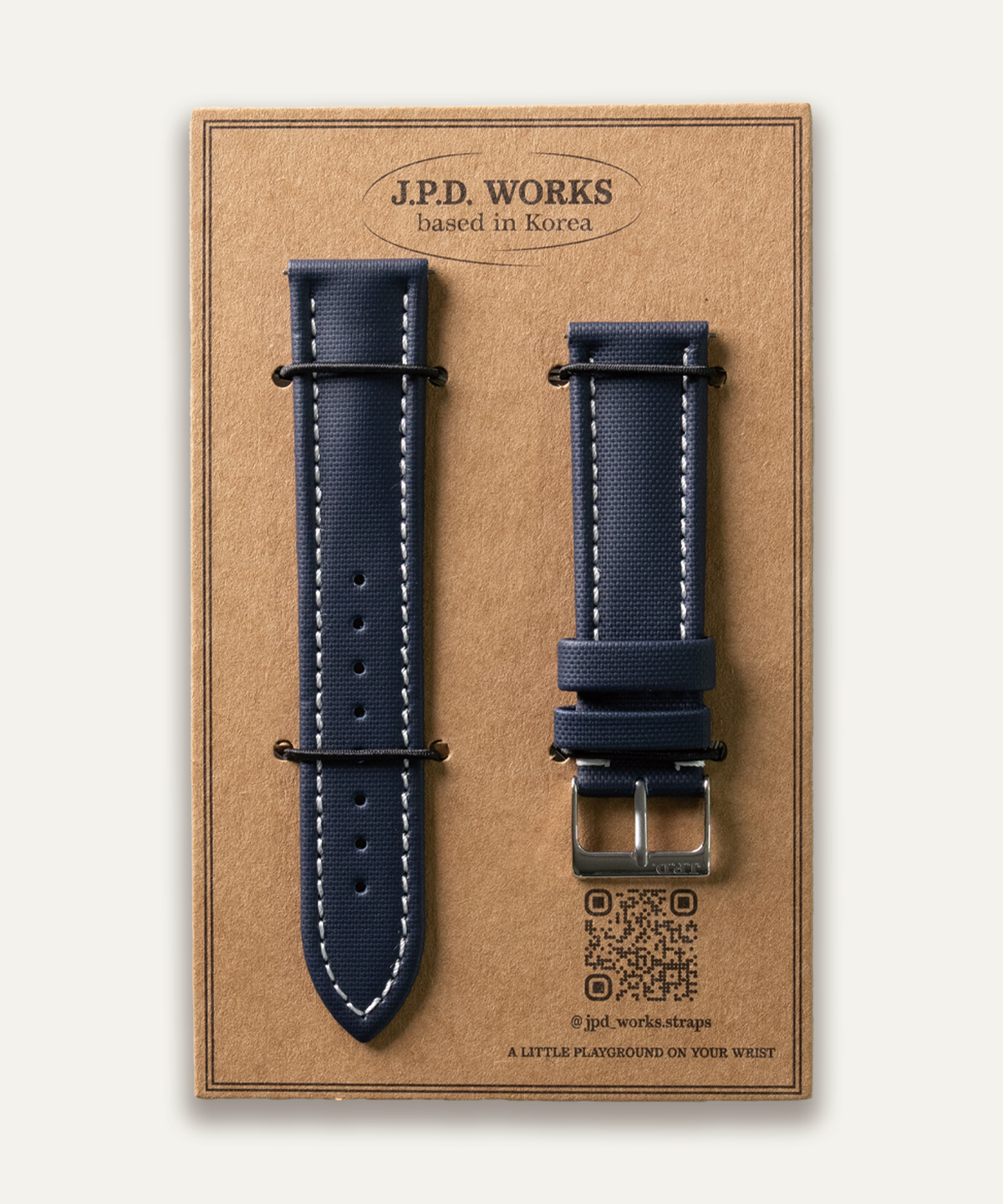 제이피디 웍스(JPDWORKS) 세일클로스 스트랩 네이비 블루/화이트 스티치