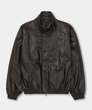 하이넥 PU 레더 블루종 자켓 (DARK BROWN)