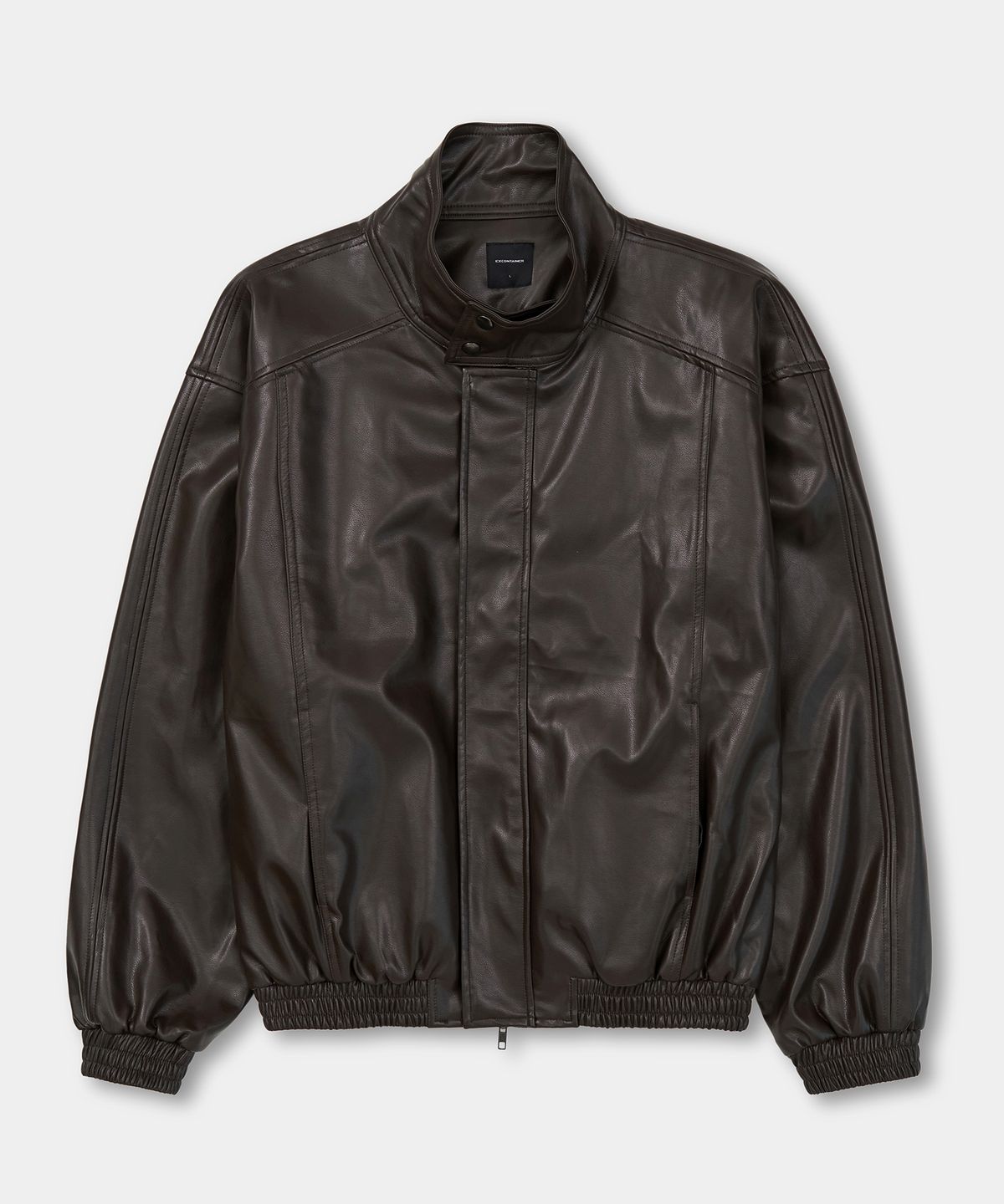 엑스컨테이너(EXCONTAINER) 하이넥 PU 레더 블루종 자켓 (DARK BROWN)