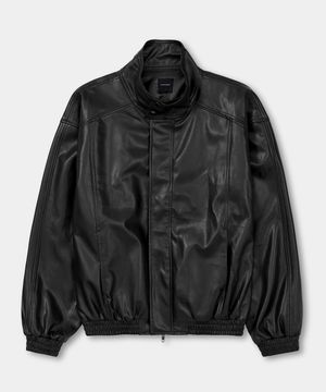 하이넥 PU 레더 블루종 자켓 (BLACK)
