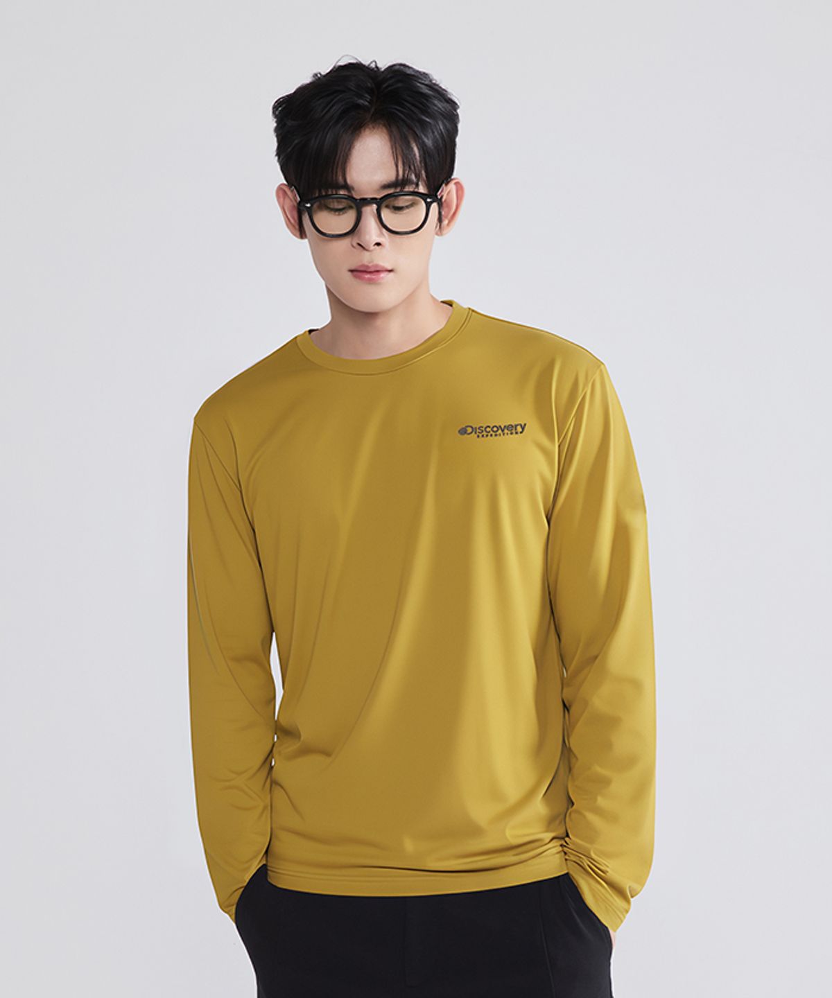 디스커버리 익스페디션(DISCOVERY EXPEDITION) 마운틴 그래픽 기능성 긴팔티 (D/MUSTARD)
