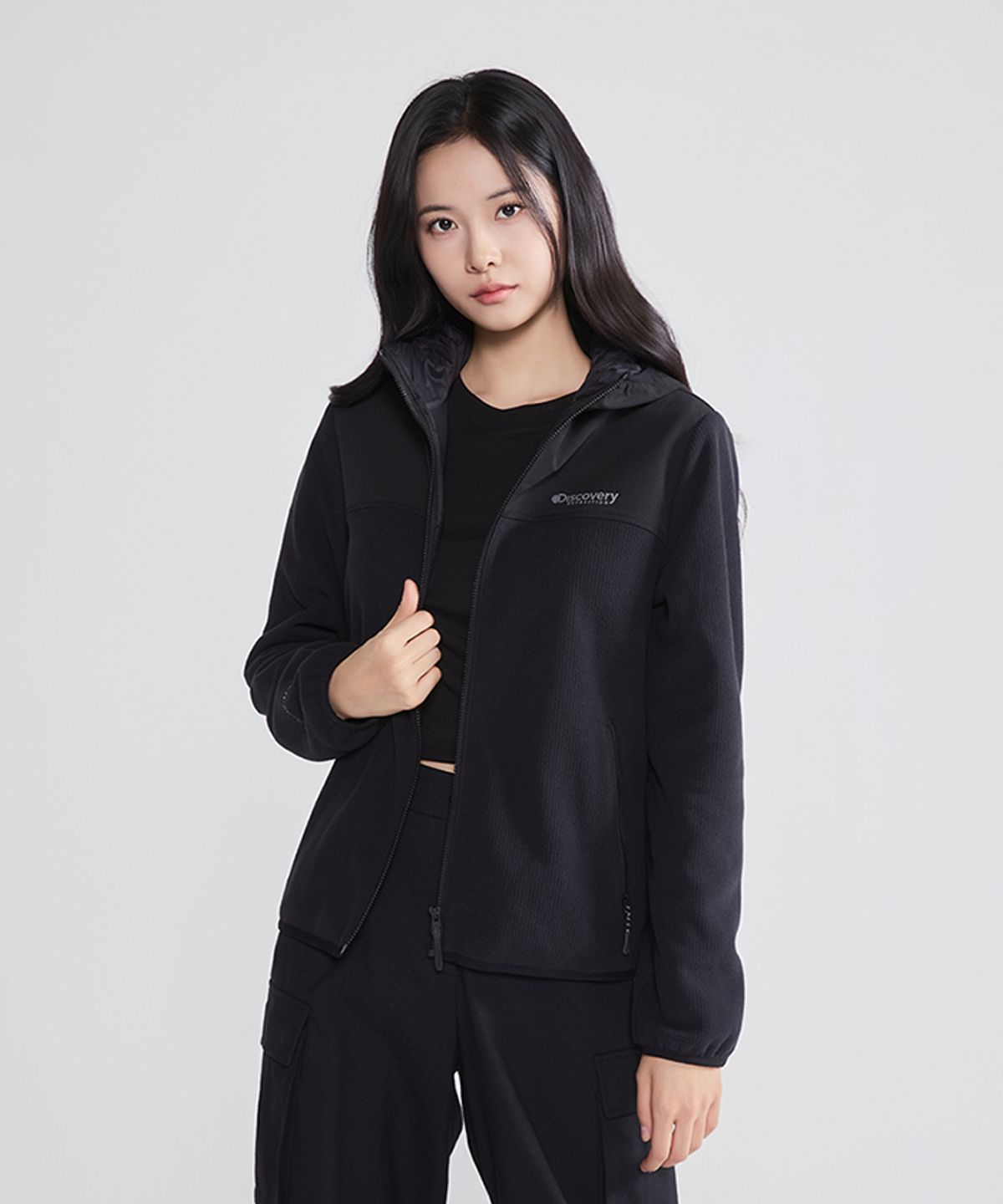 디스커버리 익스페디션(DISCOVERY EXPEDITION) 여성 폴라텍 그리드 플리스 자켓 (BLACK)