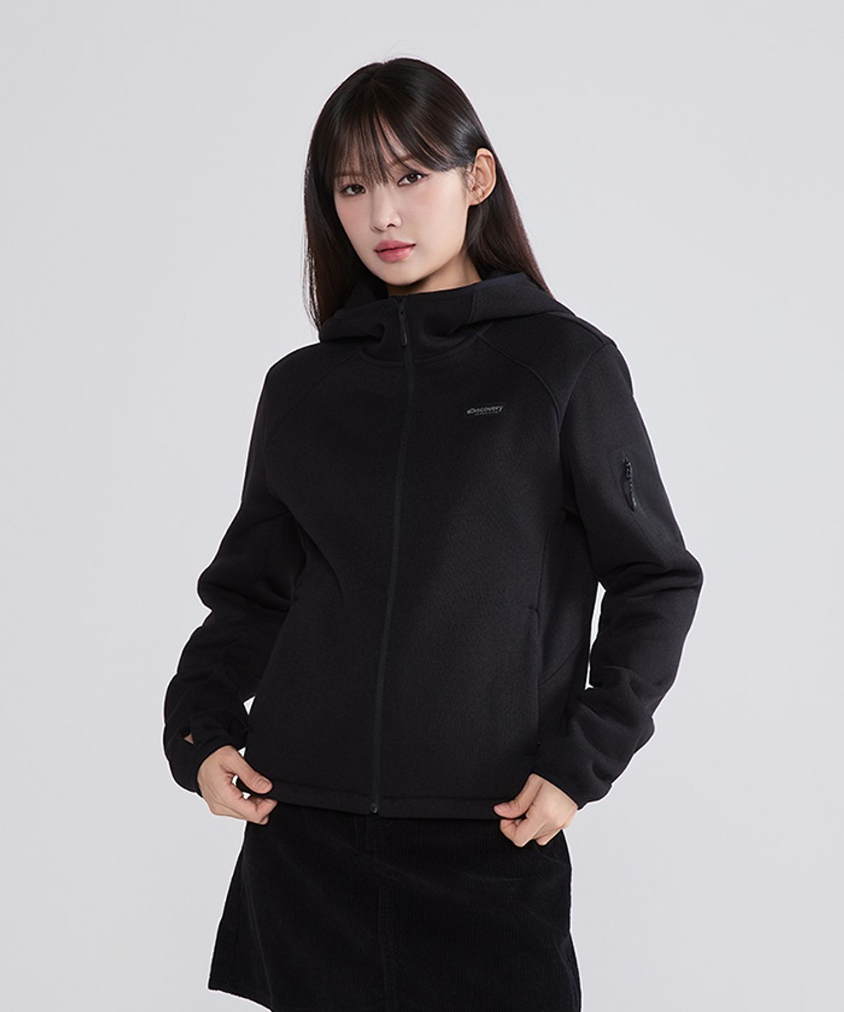 디스커버리 익스페디션(DISCOVERY EXPEDITION) 여성 니트라이크 후드 자켓 (BLACK)