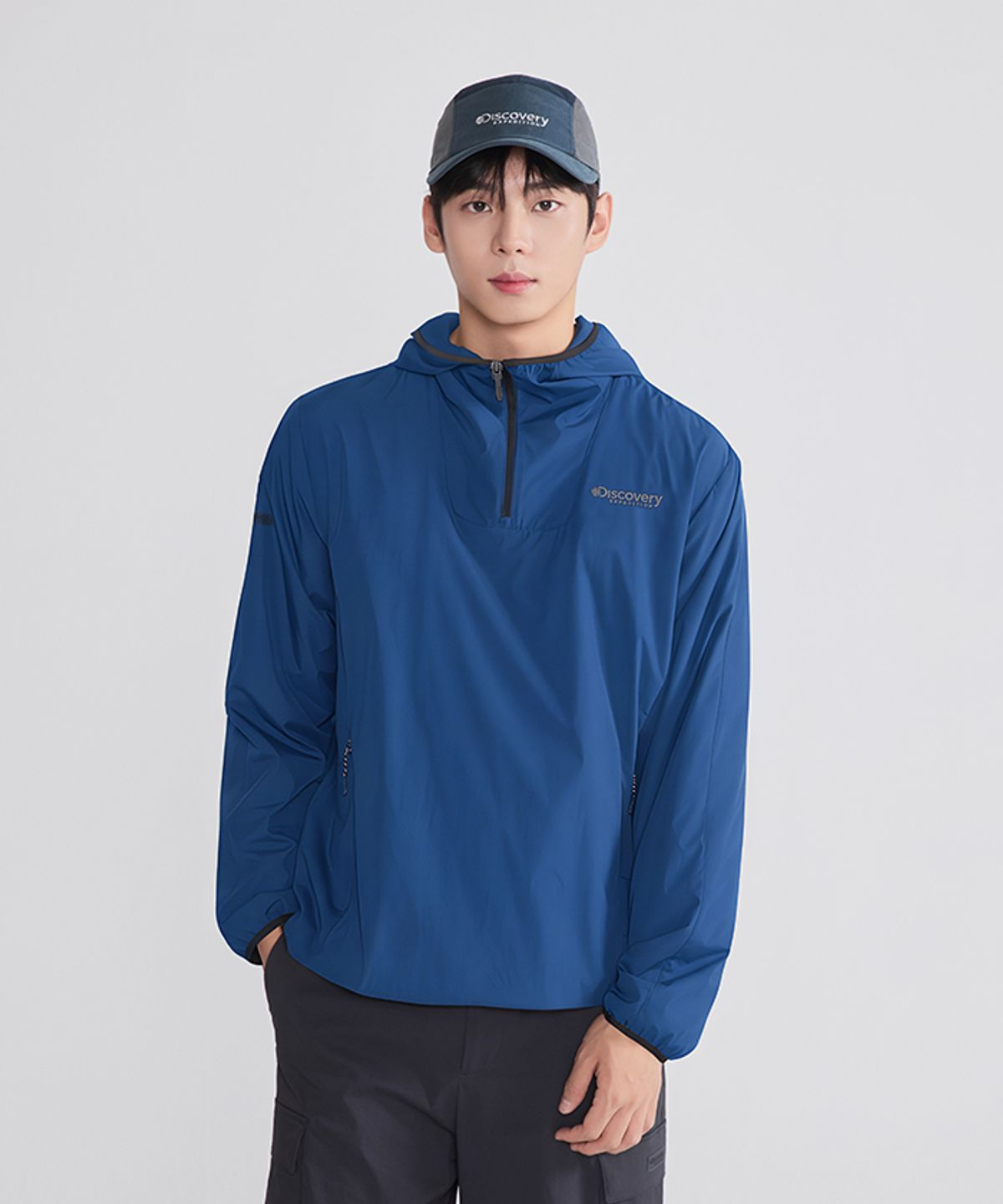 디스커버리 익스페디션(DISCOVERY EXPEDITION) 남성 우븐 메쉬기모 후드티 (D.Cobalt Blue)
