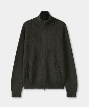 미니멀 하이넥 니트 집업 (KHAKI GREEN)