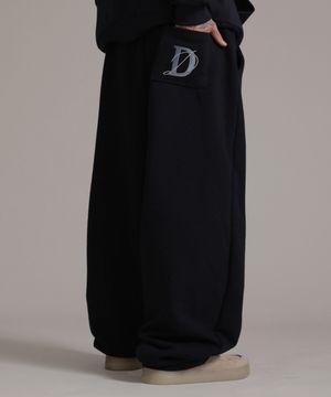 클래식 자수 로고 벌룬핏 핀턱 스웻 팬츠_네이비