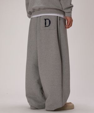 클래식 자수 로고 벌룬핏 핀턱 스웻 팬츠_그레이