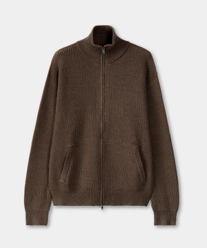 미니멀 하이넥 니트 집업 (MOCHA)