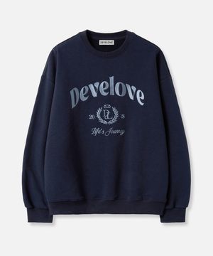 엔티크 레터링 자수 맨투맨_네이비