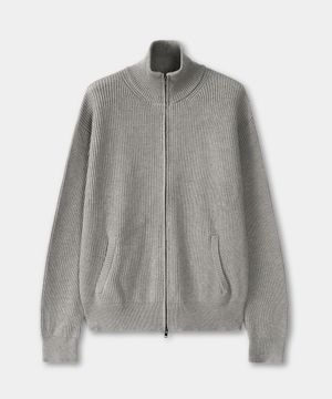 미니멀 하이넥 니트 집업 (GREY)