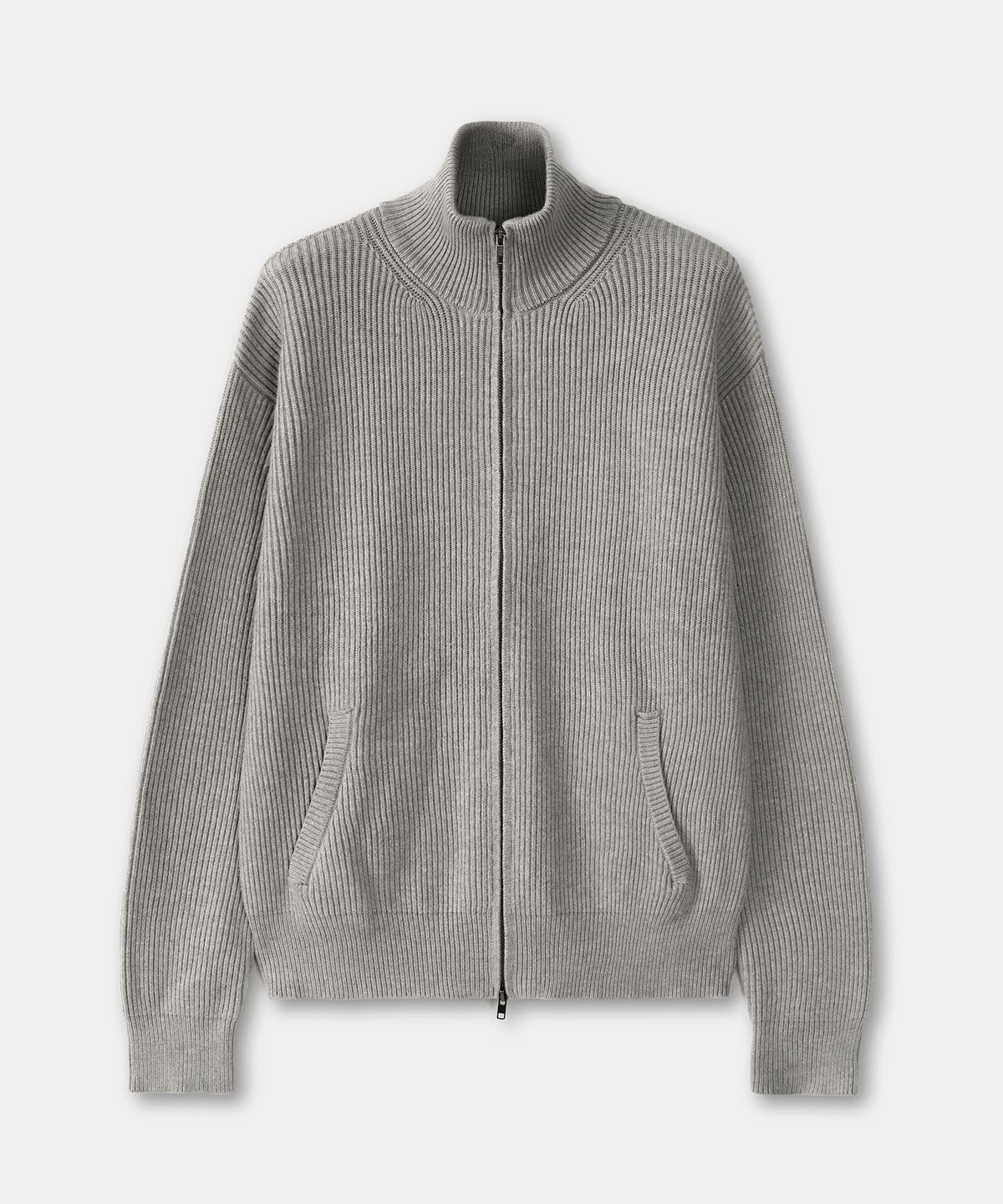 엑스컨테이너(EXCONTAINER) 미니멀 하이넥 니트 집업 (GREY)