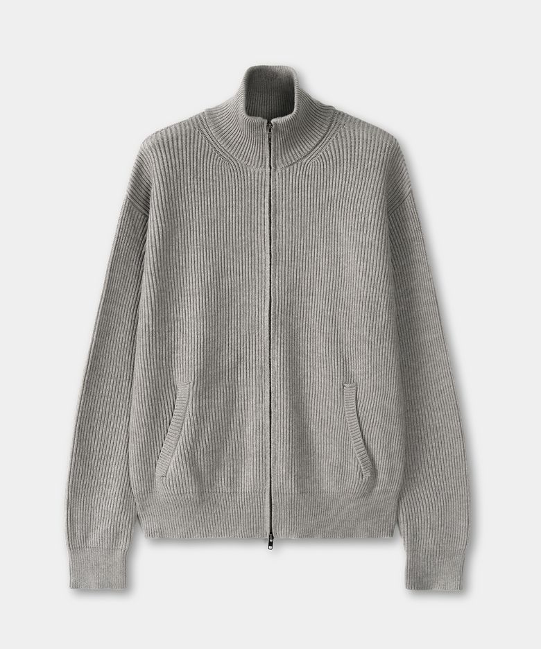 미니멀 하이넥 니트 집업 (GREY)