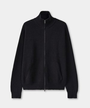 미니멀 하이넥 니트 집업 (BLACK)