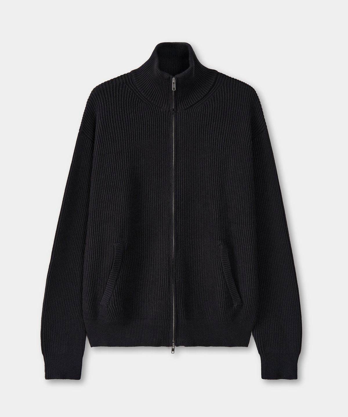 엑스컨테이너(EXCONTAINER) 미니멀 하이넥 니트 집업 (BLACK)