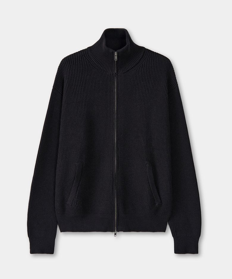 미니멀 하이넥 니트 집업 (BLACK)