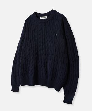 소프트 라운드 오버핏 케이블 니트_네이비