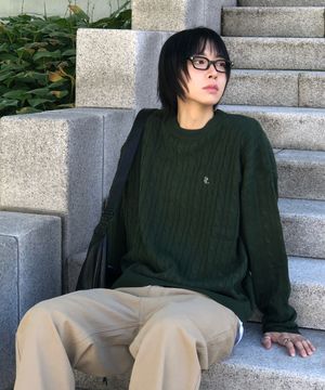 소프트 라운드 오버핏 케이블 니트_그린