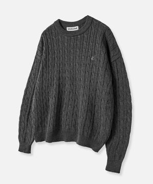 소프트 라운드 오버핏 케이블 니트_차콜