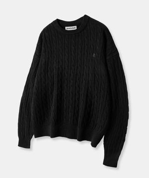 소프트 라운드 오버핏 케이블 니트_블랙