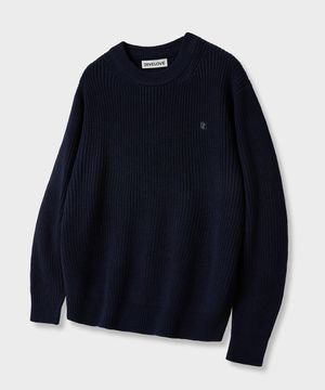 에센셜 오버핏 라운드 하찌 니트_네이비