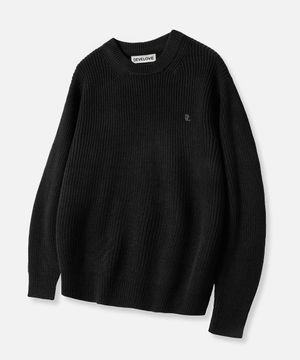 에센셜 오버핏 라운드 하찌 니트_블랙