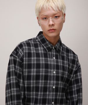 시티 라인 플란넬 오버핏 체크 셔츠_네이비