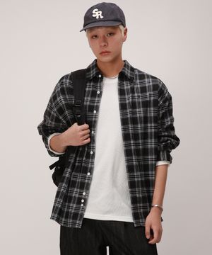 시티 라인 플란넬 오버핏 체크 셔츠_블랙
