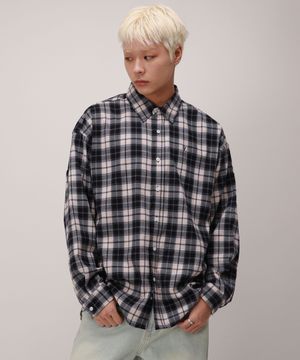 헤리티지 플란넬 오버핏 체크 셔츠_네이비