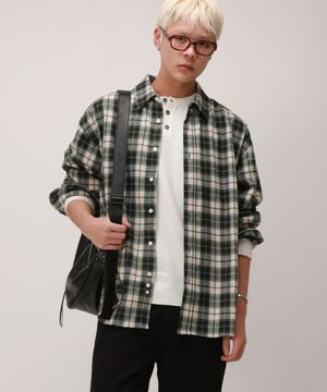 헤리티지 플란넬 오버핏 체크 셔츠_그린