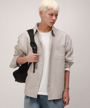 시티보이 오버핏 솔리드 옥스포드 셔츠_샌드베이지