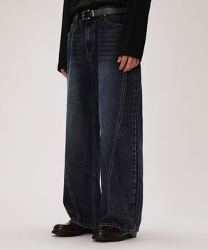 빈티지 절개 세미와이드 데님 팬츠_워시드 블루