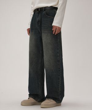 소프트 페이드 세미와이드 데님 팬츠_빈티지 블루