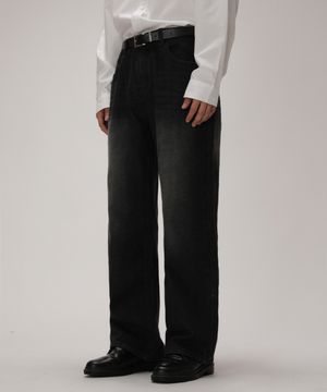 소프트 페이드 세미와이드 데님 팬츠_블랙