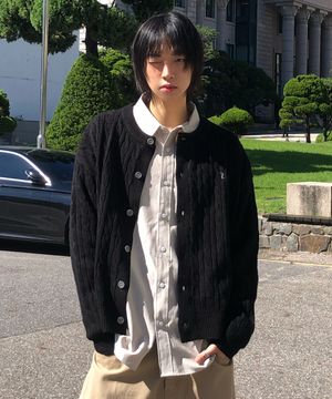 소프트 케이블 라운드 오버핏 가디건_블랙