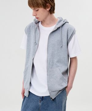 베이직 스탠다드 특양면 민소매 후드집업 그레이